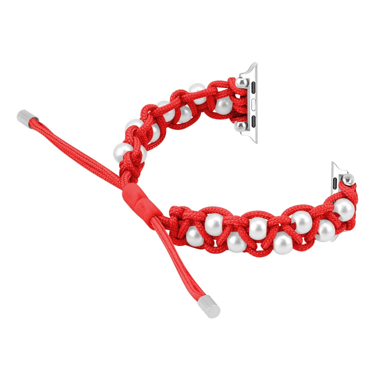 For Apple Watch 42mm Paracord Gypsophila Beads Drawstring Braided Watch Band(Red) - Watch Bands by PMC TechLife | Online Shopping South Africa | PMC TechLife