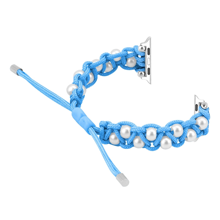 For Apple Watch 42mm Paracord Gypsophila Beads Drawstring Braided Watch Band(Blue) - Watch Bands by PMC TechLife | Online Shopping South Africa | PMC TechLife