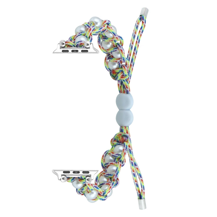 For Apple Watch 38mm Paracord Gypsophila Beads Drawstring Braided Watch Band(Rainbow) - Watch Bands by PMC TechLife | Online Shopping South Africa | PMC TechLife