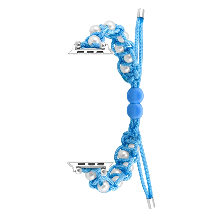 For Apple Watch 38mm Paracord Gypsophila Beads Drawstring Braided Watch Band(Blue) - Watch Bands by PMC TechLife | Online Shopping South Africa | PMC TechLife