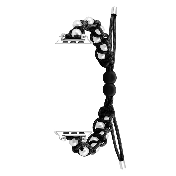 For Apple Watch 38mm Paracord Gypsophila Beads Drawstring Braided Watch Band(Black) - Watch Bands by PMC TechLife | Online Shopping South Africa | PMC TechLife