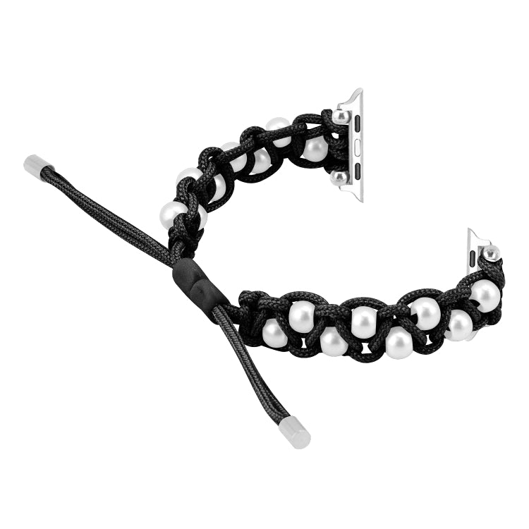 For Apple Watch 38mm Paracord Gypsophila Beads Drawstring Braided Watch Band(Black) - Watch Bands by PMC TechLife | Online Shopping South Africa | PMC TechLife