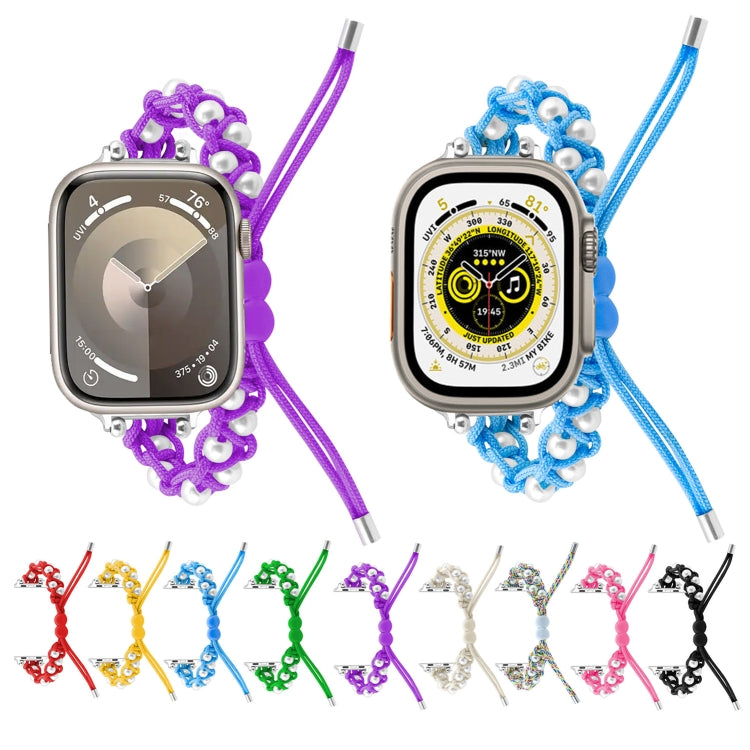 For Apple Watch 38mm Paracord Gypsophila Beads Drawstring Braided Watch Band(White) - Watch Bands by PMC TechLife | Online Shopping South Africa | PMC TechLife
