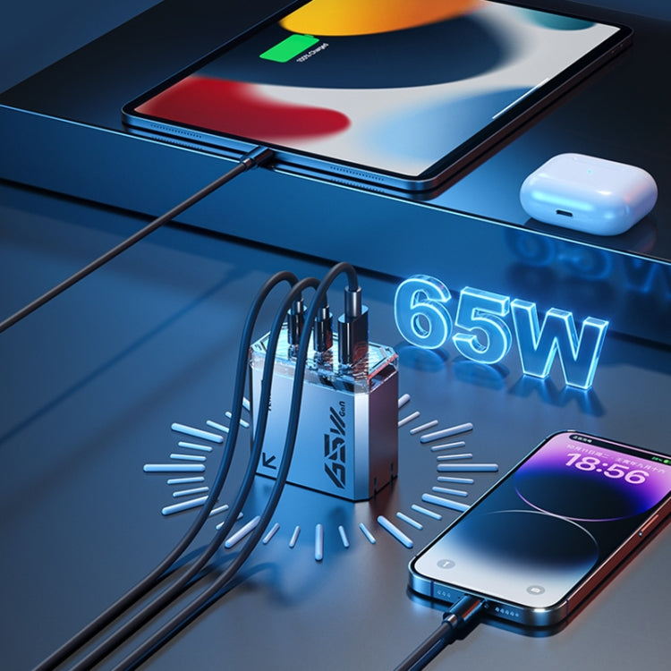 WK WP-U156 Pioneer Series 65W USB+Dual USB-C/Type-C GaN Charger(Silver) - free shipping - PMC TechLife - Order now!