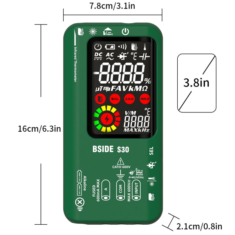 BSIDE S30 Smart Color Screen Infrared Temperature Measurement Multimeter(Black) - free shipping - PMC TechLife - Order now!