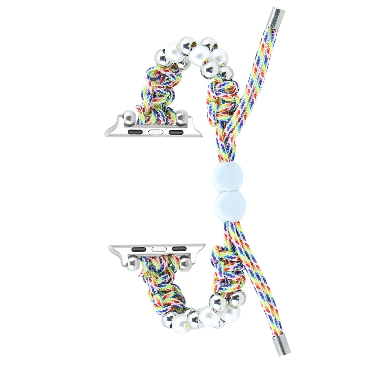 For Apple Watch Series 9 45mm Paracord Row Beads Drawstring Braided Watch Band(Rainbow) - Watch Bands by PMC TechLife | Online Shopping South Africa | PMC TechLife