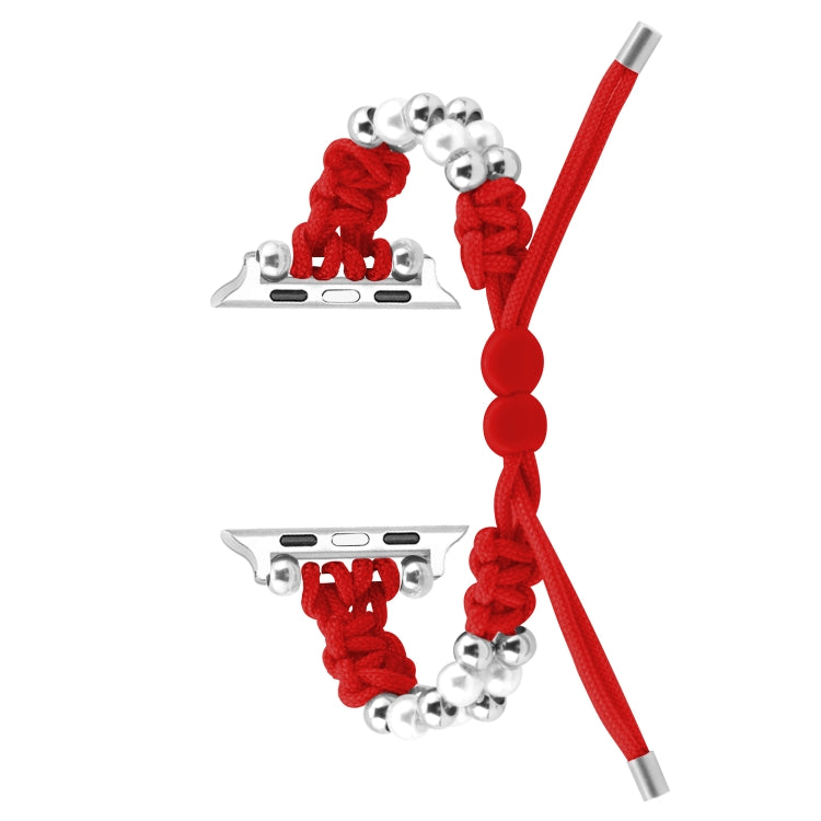 For Apple Watch Series 8 41mm Paracord Row Beads Drawstring Braided Watch Band(Red) - Watch Bands by PMC TechLife | Online Shopping South Africa | PMC TechLife