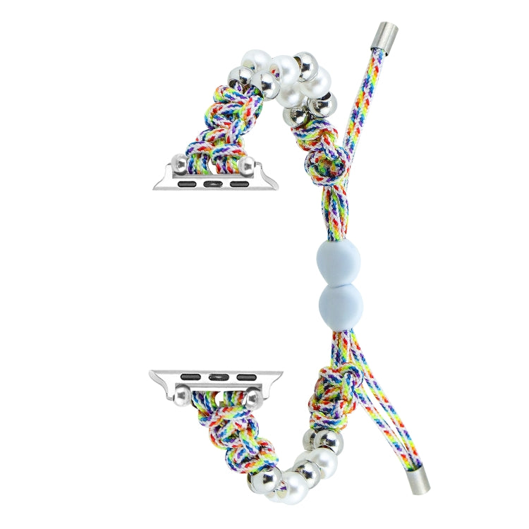 For Apple Watch Series 7 45mm Paracord Row Beads Drawstring Braided Watch Band(Rainbow) - Watch Bands by PMC TechLife | Online Shopping South Africa | PMC TechLife