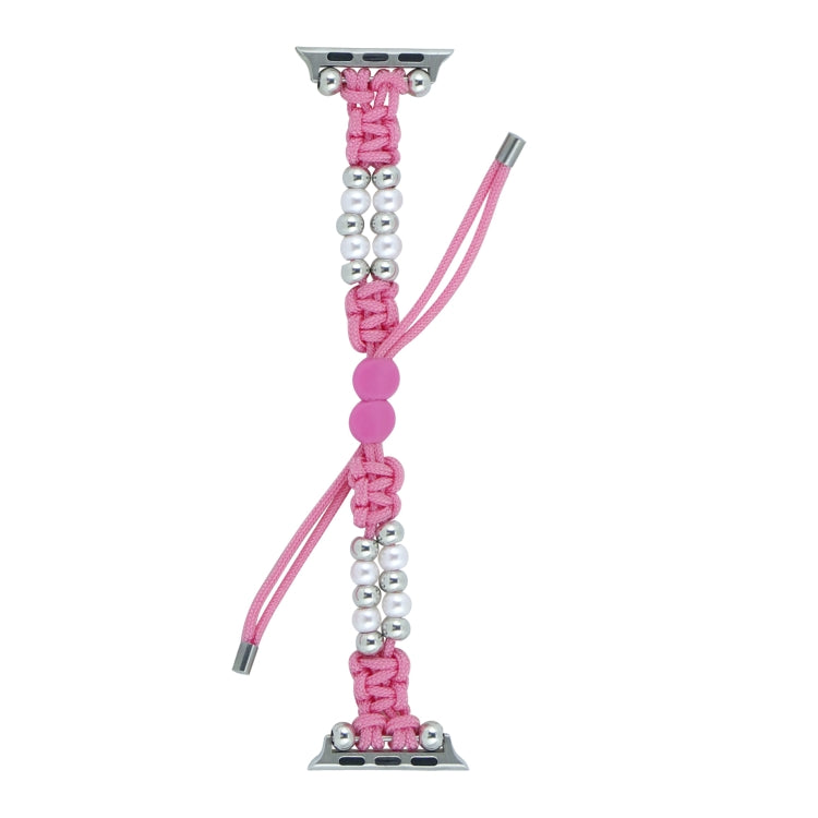 For Apple Watch Series 7 45mm Paracord Row Beads Drawstring Braided Watch Band(Pink) - Watch Bands by PMC TechLife | Online Shopping South Africa | PMC TechLife