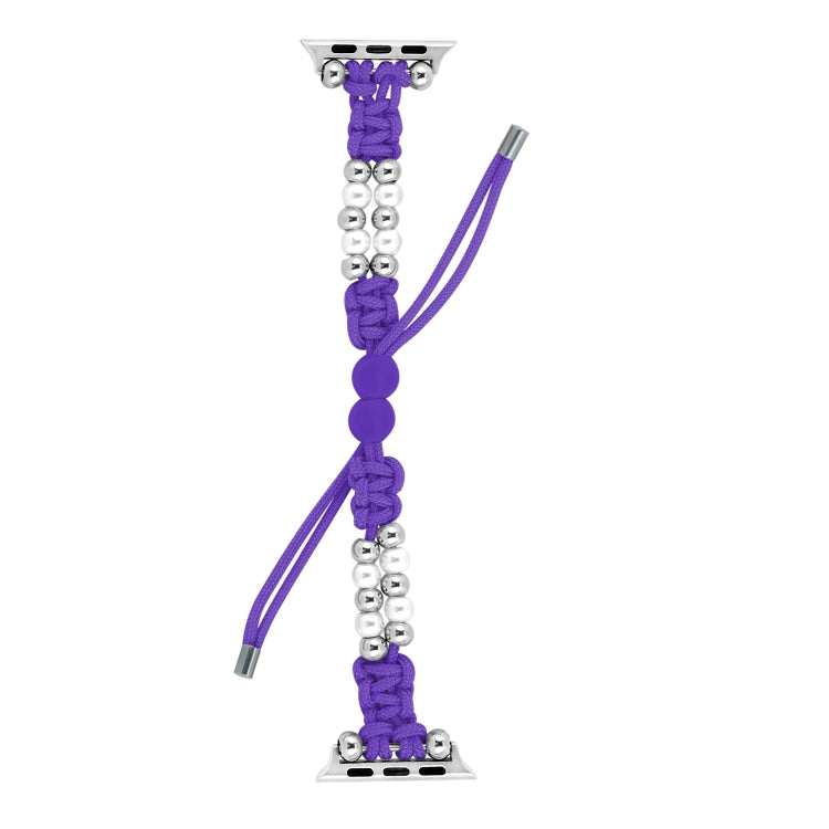 For Apple Watch Series 7 45mm Paracord Row Beads Drawstring Braided Watch Band(Purple) - Watch Bands by PMC TechLife | Online Shopping South Africa | PMC TechLife