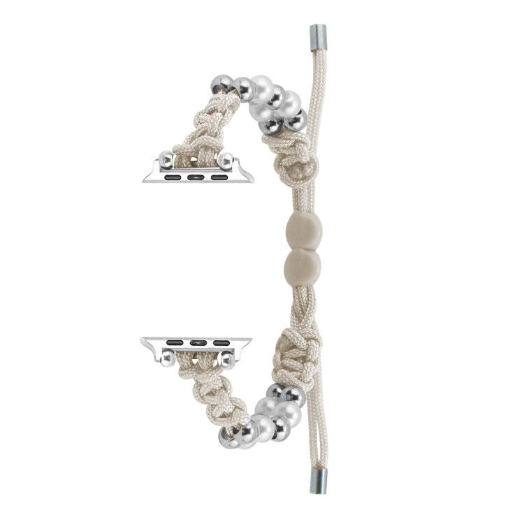 For Apple Watch SE 40mm Paracord Row Beads Drawstring Braided Watch Band(White) - Watch Bands by PMC TechLife | Online Shopping South Africa | PMC TechLife