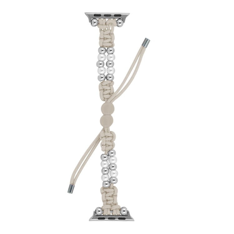 For Apple Watch SE 40mm Paracord Row Beads Drawstring Braided Watch Band(White) - Watch Bands by PMC TechLife | Online Shopping South Africa | PMC TechLife