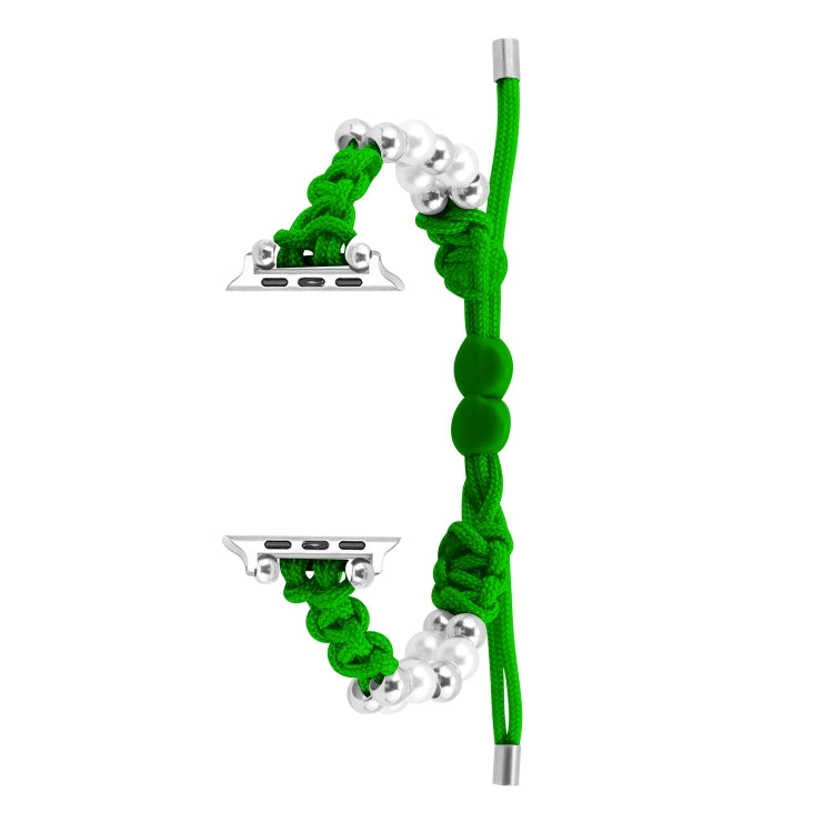 For Apple Watch SE 40mm Paracord Row Beads Drawstring Braided Watch Band(Green) - Watch Bands by PMC TechLife | Online Shopping South Africa | PMC TechLife