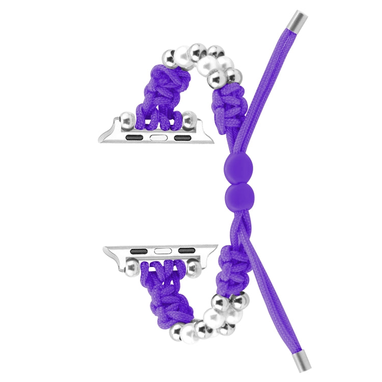 For Apple Watch Series 5 40mm Paracord Row Beads Drawstring Braided Watch Band(Purple) - Watch Bands by PMC TechLife | Online Shopping South Africa | PMC TechLife