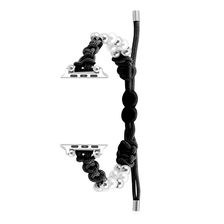 For Apple Watch Series 4 44mm Paracord Row Beads Drawstring Braided Watch Band(Black) - Watch Bands by PMC TechLife | Online Shopping South Africa | PMC TechLife