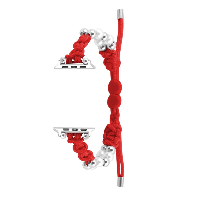 For Apple Watch Series 4 44mm Paracord Row Beads Drawstring Braided Watch Band(Red) - Watch Bands by PMC TechLife | Online Shopping South Africa | PMC TechLife