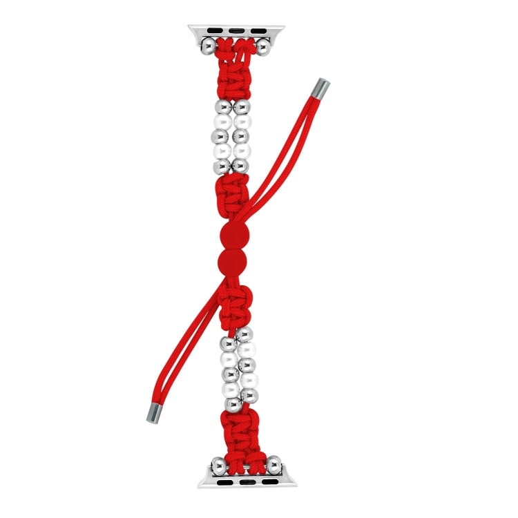 For Apple Watch Series 4 40mm Paracord Row Beads Drawstring Braided Watch Band(Red) - Watch Bands by PMC TechLife | Online Shopping South Africa | PMC TechLife