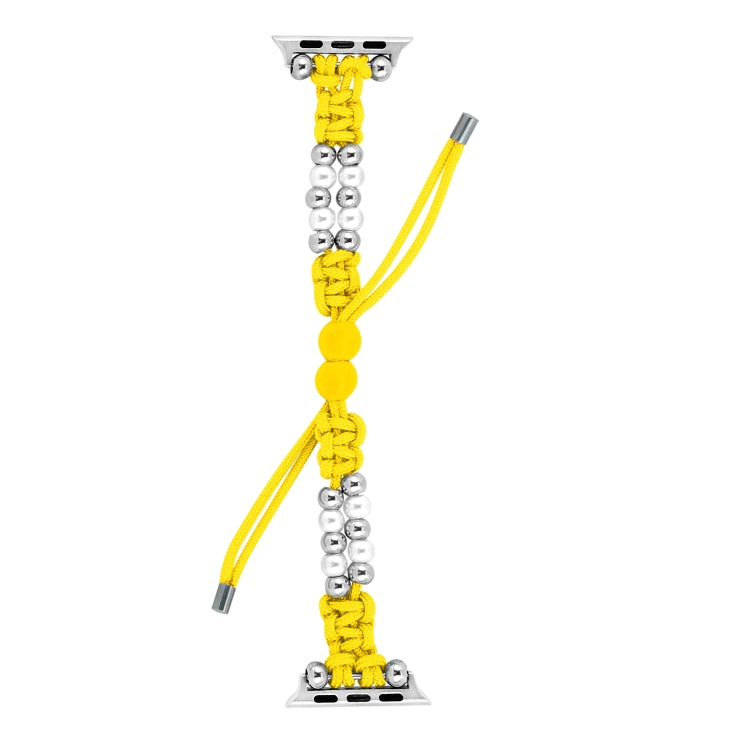For Apple Watch Series 2 42mm Paracord Row Beads Drawstring Braided Watch Band(Yellow) - Watch Bands by PMC TechLife | Online Shopping South Africa | PMC TechLife