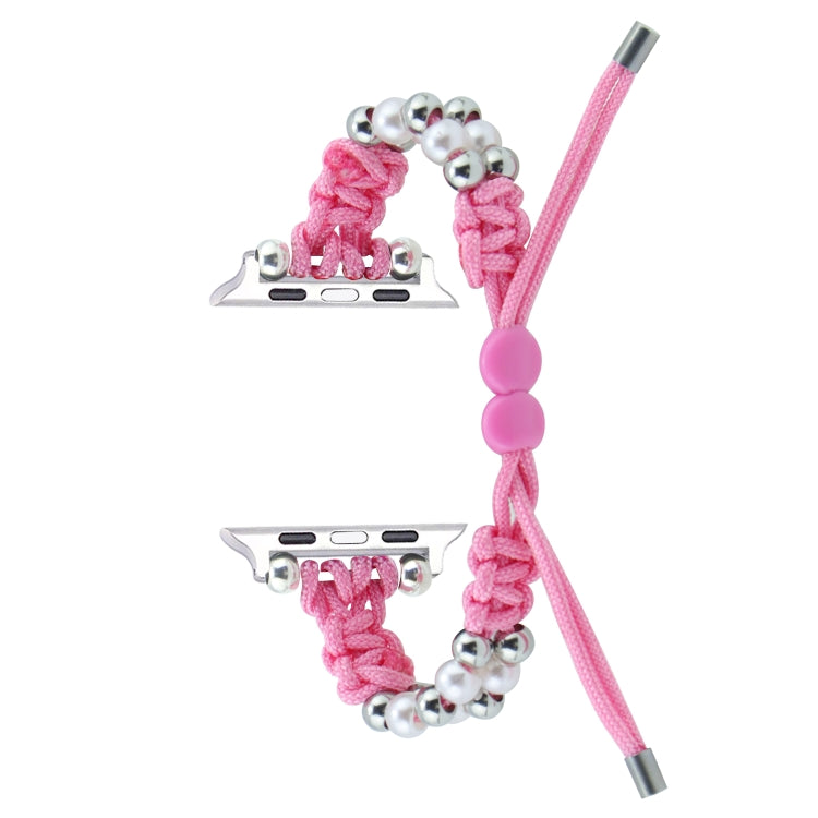 For Apple Watch Series 2 38mm Paracord Row Beads Drawstring Braided Watch Band(Pink) - Watch Bands by PMC TechLife | Online Shopping South Africa | PMC TechLife