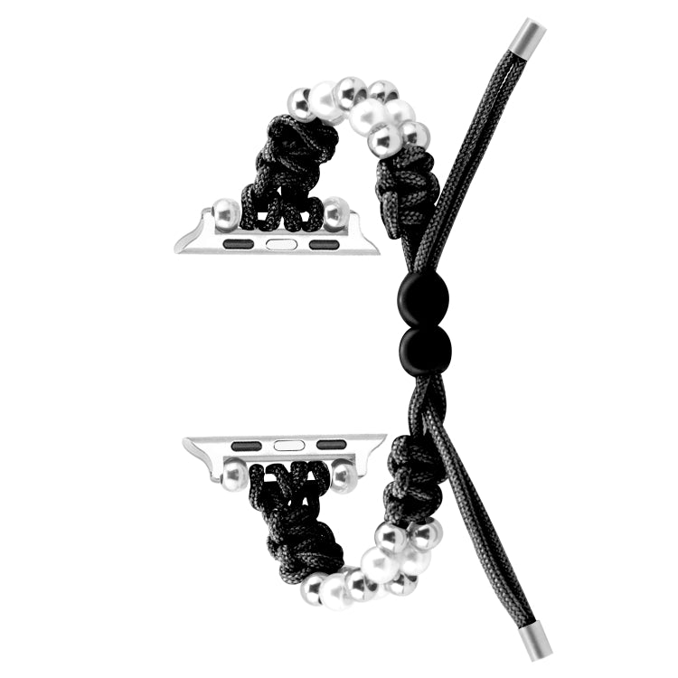 For Apple Watch Series 2 38mm Paracord Row Beads Drawstring Braided Watch Band(Black) - Watch Bands by PMC TechLife | Online Shopping South Africa | PMC TechLife