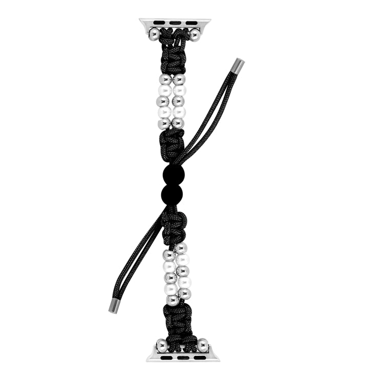 For Apple Watch Series 2 38mm Paracord Row Beads Drawstring Braided Watch Band(Black) - Watch Bands by PMC TechLife | Online Shopping South Africa | PMC TechLife