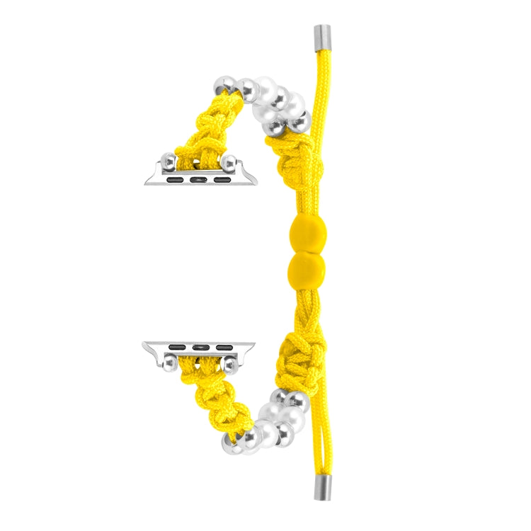 For Apple Watch Series 2 38mm Paracord Row Beads Drawstring Braided Watch Band(Yellow) - Watch Bands by PMC TechLife | Online Shopping South Africa | PMC TechLife