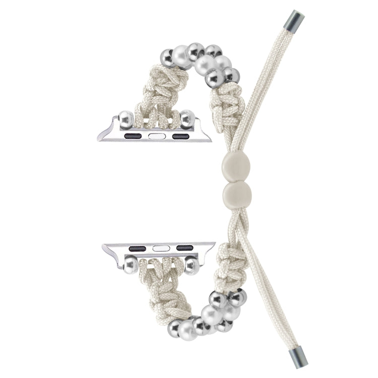 For Apple Watch 42mm Paracord Row Beads Drawstring Braided Watch Band(White) - Watch Bands by PMC TechLife | Online Shopping South Africa | PMC TechLife