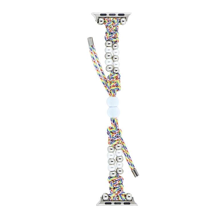 For Apple Watch 42mm Paracord Row Beads Drawstring Braided Watch Band(Rainbow) - Watch Bands by PMC TechLife | Online Shopping South Africa | PMC TechLife