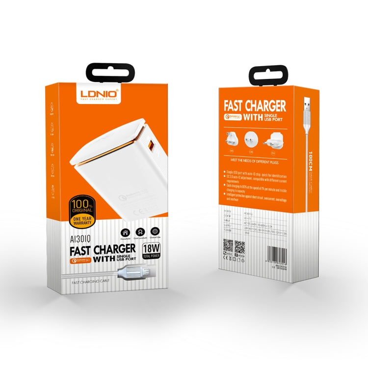 LDNIO A1301Q 2 in 1 18W QC3.0 USB Interface Travel Charger Mobile Phone Charger with Micro USB Data Cable, US Plug - USB Charger by LDNIO | Online Shopping South Africa | PMC TechLife | Buy Now Pay Later Mobicred