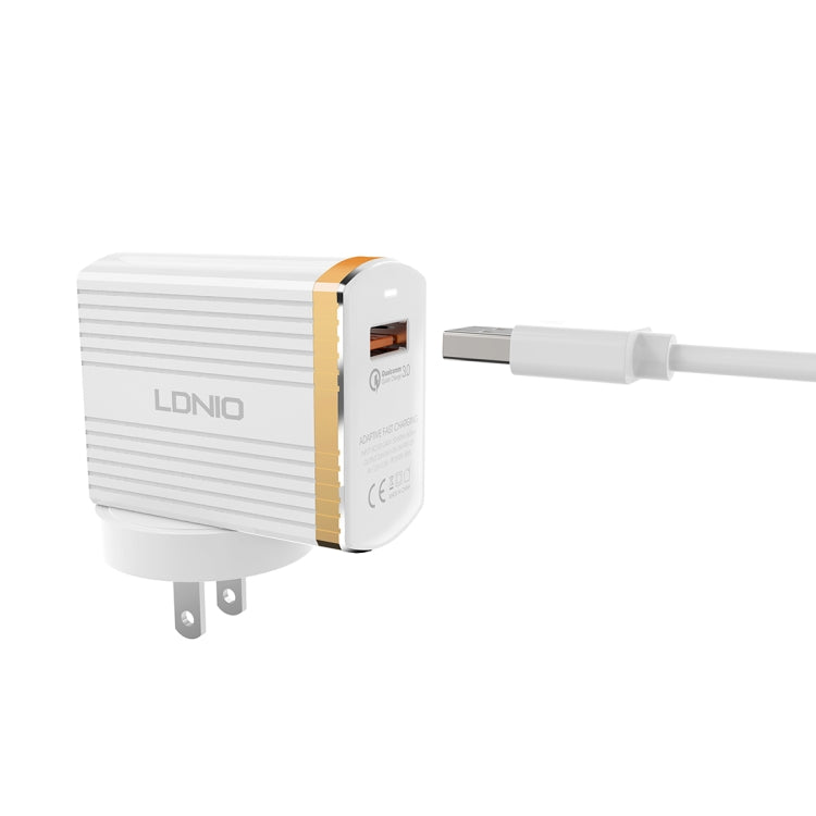 LDNIO A1302Q 2 in 1 18W QC3.0 USB Interface Grid Shape Travel Charger Mobile Phone Charger with Type-C / USB-C Data Cable, US Plug - free shipping - PMC TechLife - Order now!