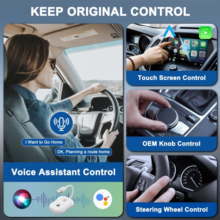 THT-020-9 USB + USB-C / Type-C Wired to Wireless Carplay / Android Auto Adapter(White) - free shipping - PMC TechLife - Order now!