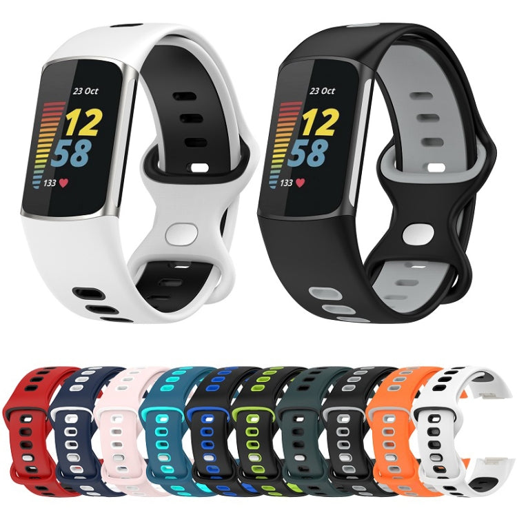 For Fitbit Charge 6 Two Color Silicone Watch Band(Sand Powder White) - Watch Bands by PMC TechLife | Online Shopping South Africa | PMC TechLife