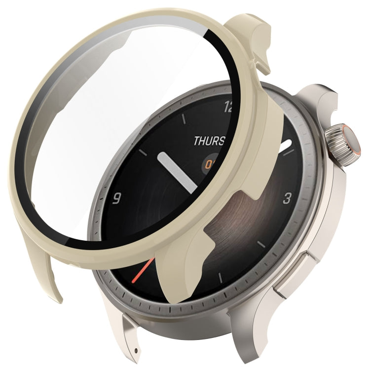 For Amazfit Balance A2286 PC + Tempered Film Integrated Watch Protective Case(Ivory White) - Watch Cases by PMC TechLife | Online Shopping South Africa | PMC TechLife