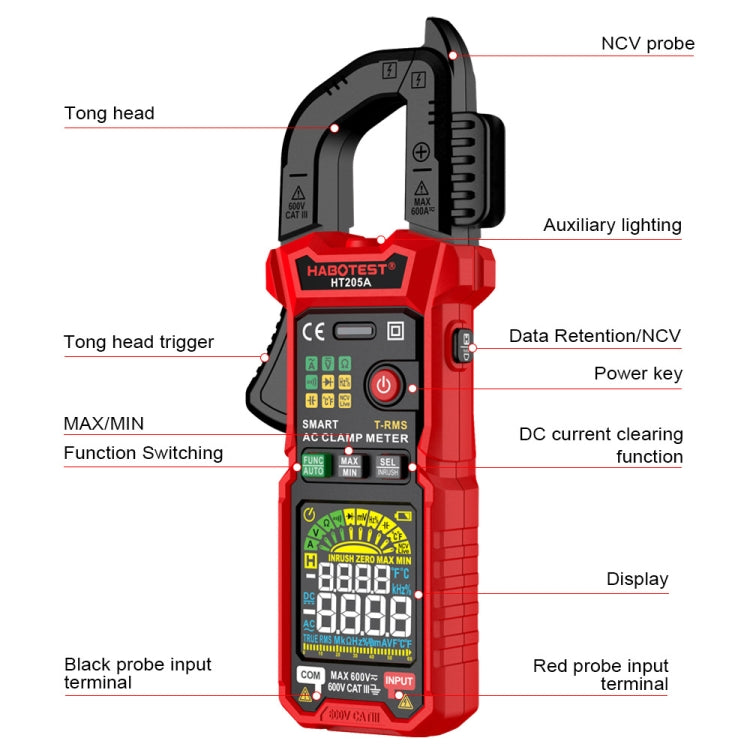 HABOTEST HT205A Multifunctional Intelligent Burn-proof Clamp Multimeter - free shipping - PMC TechLife - Order now!