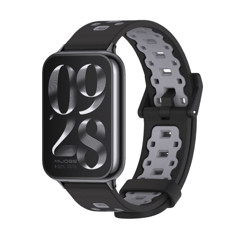 For Xiaomi Smart Band 9 Pro / 8 Pro Mijobs Square Hole Breathable Silicone Watch Band(Black Grey) - Watch Bands by MIJOBS | Online Shopping South Africa | PMC TechLife | Buy Now Pay Later Mobicred