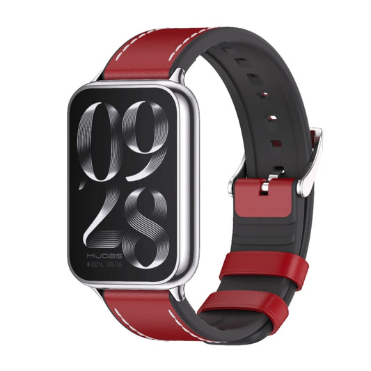 For Xiaomi Mi Band 8 Pro Mijobs TPU Leather Watch Band(Red Silver) - Watch Bands by MIJOBS | Online Shopping South Africa | PMC Jewellery