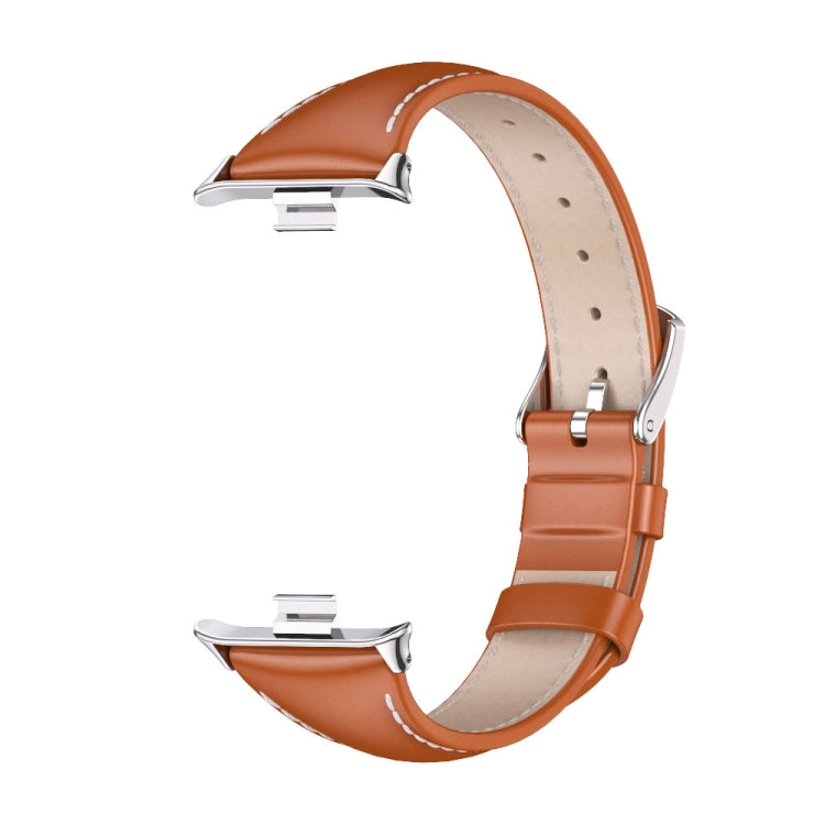 For Xiaomi Smart Band 9 Pro / 8 Pro Mijobs Genuine Leather Slim Watch Band(Orange Silver) - Watch Bands by MIJOBS | Online Shopping South Africa | PMC TechLife | Buy Now Pay Later Mobicred