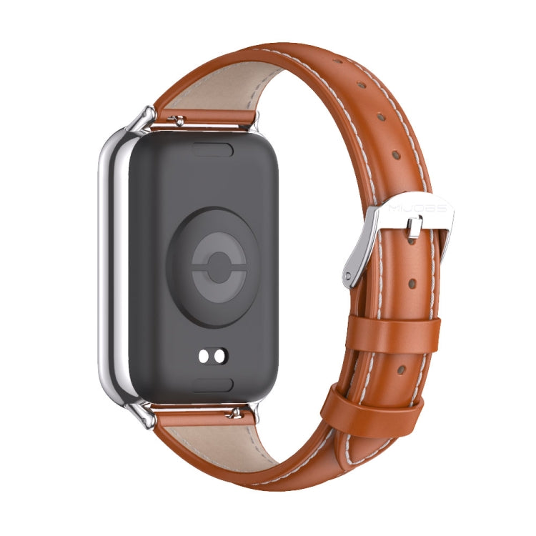 For Xiaomi Smart Band 9 Pro / 8 Pro Mijobs Genuine Leather Slim Watch Band(Orange Silver) - Watch Bands by MIJOBS | Online Shopping South Africa | PMC TechLife | Buy Now Pay Later Mobicred
