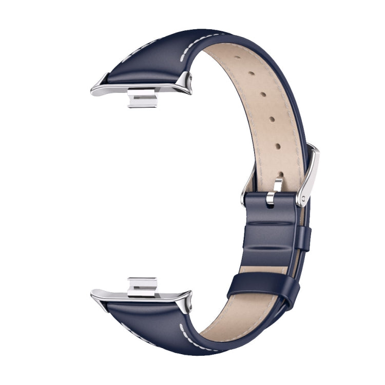 For Xiaomi Smart Band 9 Pro / 8 Pro Mijobs Genuine Leather Slim Watch Band(Blue Silver) - Watch Bands by MIJOBS | Online Shopping South Africa | PMC TechLife | Buy Now Pay Later Mobicred