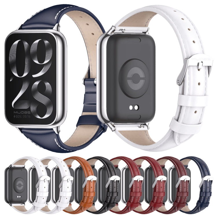 For Xiaomi Smart Band 9 Pro / 8 Pro Mijobs Genuine Leather Slim Watch Band(Red Silver) - Watch Bands by MIJOBS | Online Shopping South Africa | PMC TechLife | Buy Now Pay Later Mobicred
