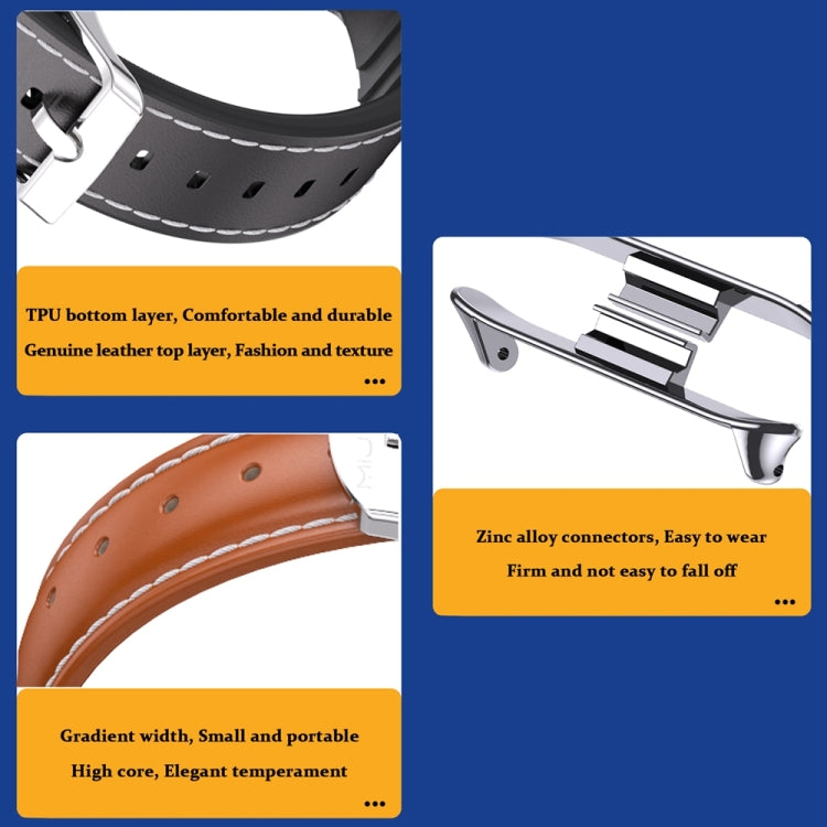 For Xiaomi Smart Band 9 Pro / 8 Pro Mijobs Genuine Leather Slim Watch Band(Orange Silver) - Watch Bands by MIJOBS | Online Shopping South Africa | PMC TechLife | Buy Now Pay Later Mobicred