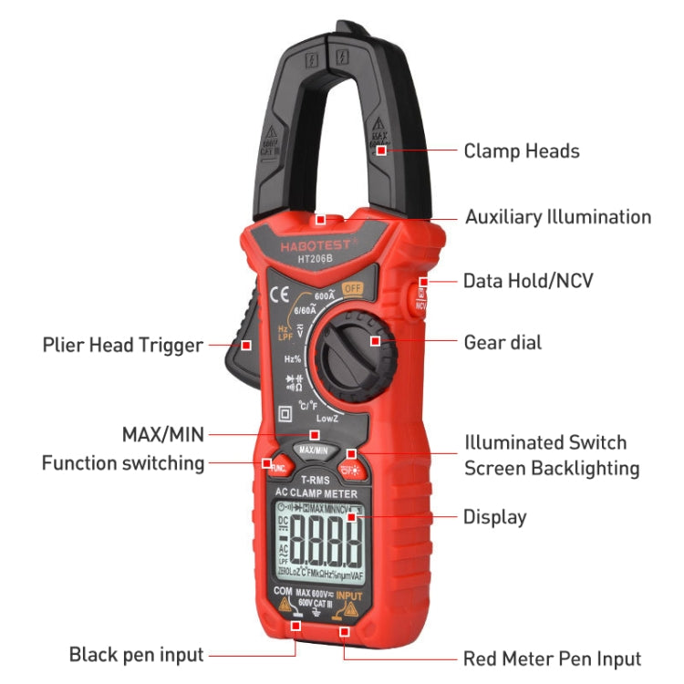 HABOTEST HT206B Auto-ranging High Precision Digital Clamp Multimeter - free shipping - PMC TechLife - Order now!