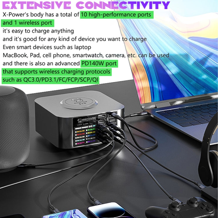 Mechanic X-Power Series Multiport Digital Display USB Charger Station with Wireless Charging, Total Power:150W(EU Plug) - free shipping - PMC TechLife - Order now!