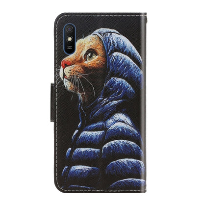 For Xiaomi Redmi 9A 3D Colored Drawing Horizontal Flip PU Leather Case with Holder & Card Slots & Wallet(Down Jacket Cat) - Xiaomi Cases by PMC Jewellery | Online Shopping South Africa | PMC Jewellery