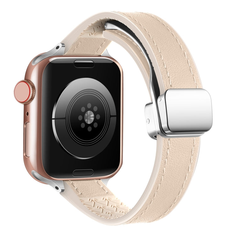 For Apple Watch Ultra 2 49mm Magnetic Folding Leather Silicone Watch Band(Apricot) - free shipping - PMC TechLife - Order now!