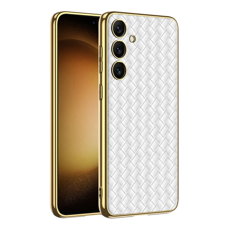 For Samsung Galaxy S24+ 5G GKK Weave Texture Electroplating PU Protective Phone Case(White) - Galaxy S24+ 5G Cases by GKK | Online Shopping South Africa | PMC TechLife | Buy Now Pay Later Mobicred