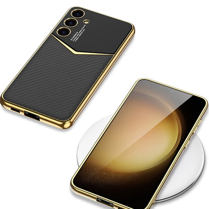 For Samsung Galaxy S24 5G GKK Plating Soft TPU + Leather Full Coverage Phone Case without Pen(Carbon Fibre) - Galaxy S24 5G Cases by GKK | Online Shopping South Africa | PMC Jewellery | Buy Now Pay Later Mobicred