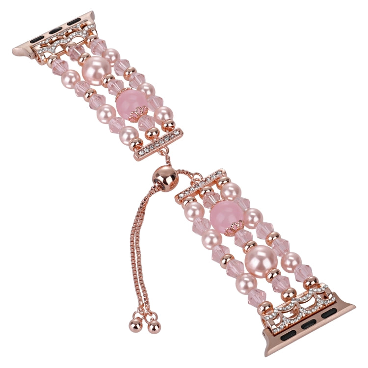 For Apple Watch 42mm Beaded Onyx Retractable Chain Watch Band(Pink) - free shipping - PMC TechLife - Order now!