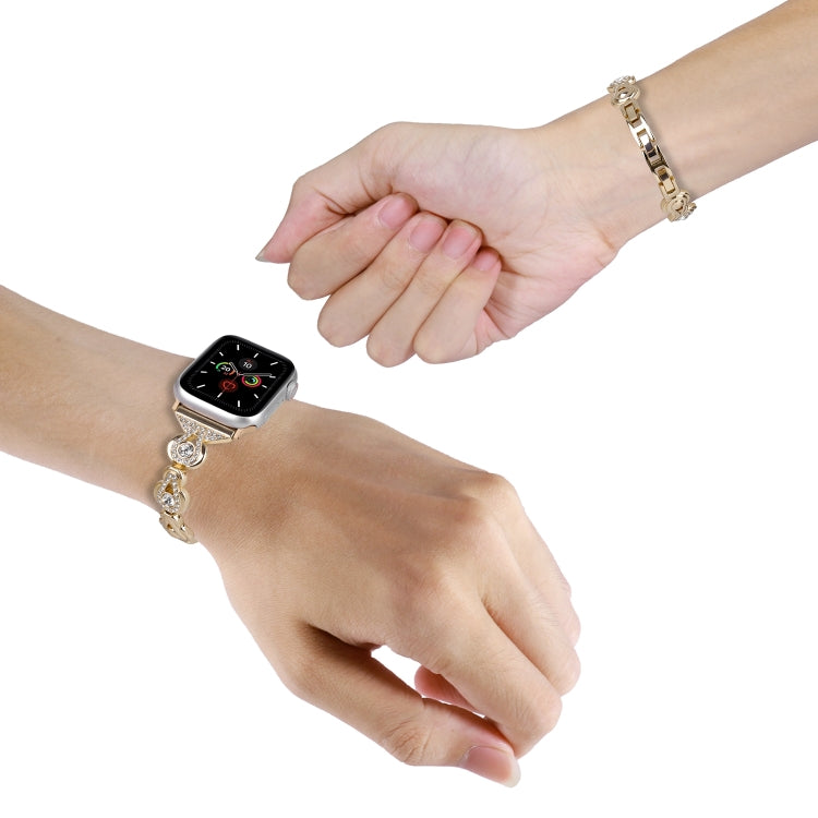 For Apple Watch 42mm Gourd Diamond Metal Watch Band(Gold) - free shipping - PMC TechLife - Order now!