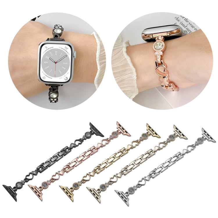 For Apple Watch 38mm Diamond Hearts Metal Chain Watch Band(Gold) - free shipping - PMC TechLife - Order now!